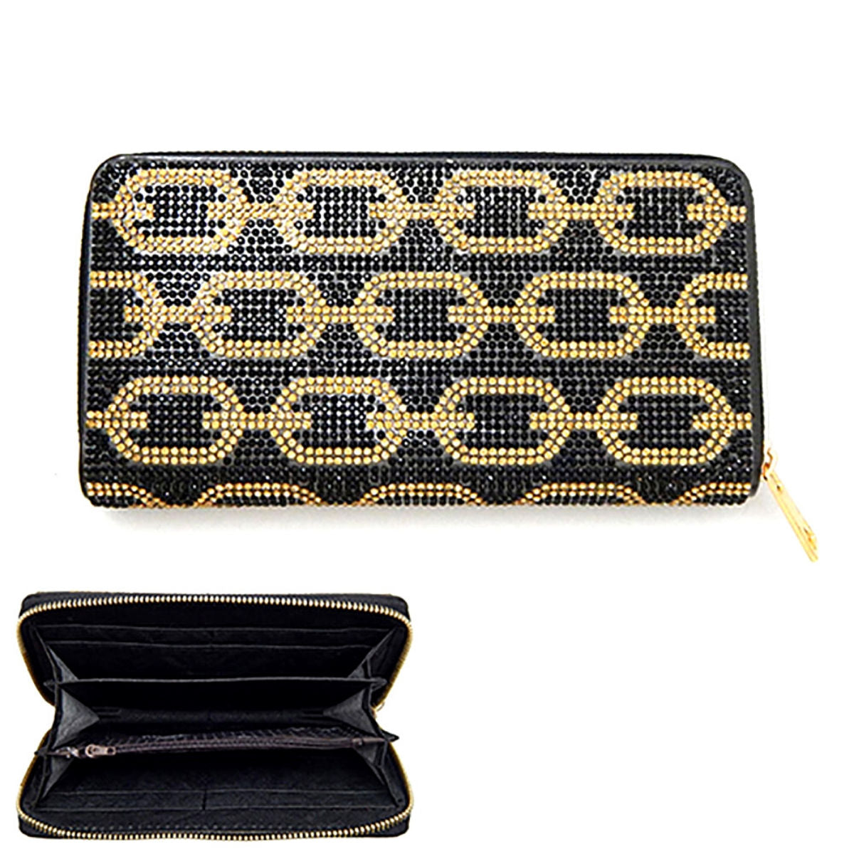 Fashion Wallet Black and Gold Rhinestone Stylish Chic Accessory