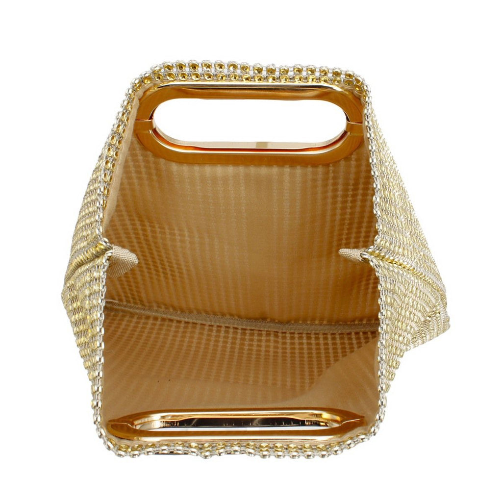 Women’s Fashion Handbag Gold Rhinestone Mesh Square Clutch Stylish Elegant