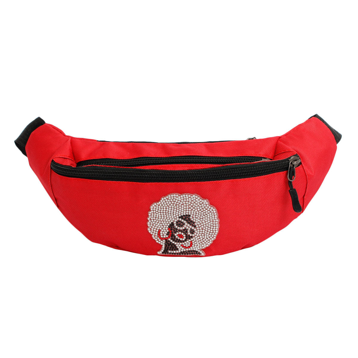 Women’s Fanny Pack Red Afro Rhinestone Bag Stylish Fashion Accessory