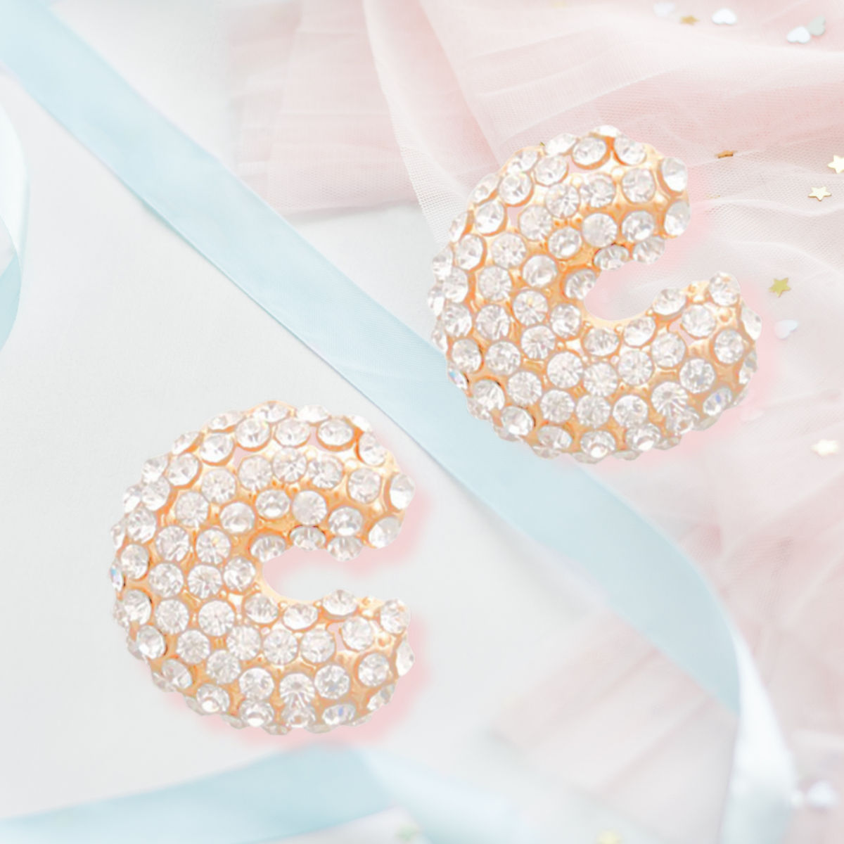 Rhinestone Stud Earrings C Initial Trendy Chic Jewelry
