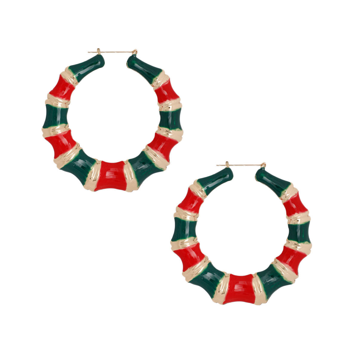 Bamboo Hoop Earrings in Red and Green – Trendy Statement Jewelry