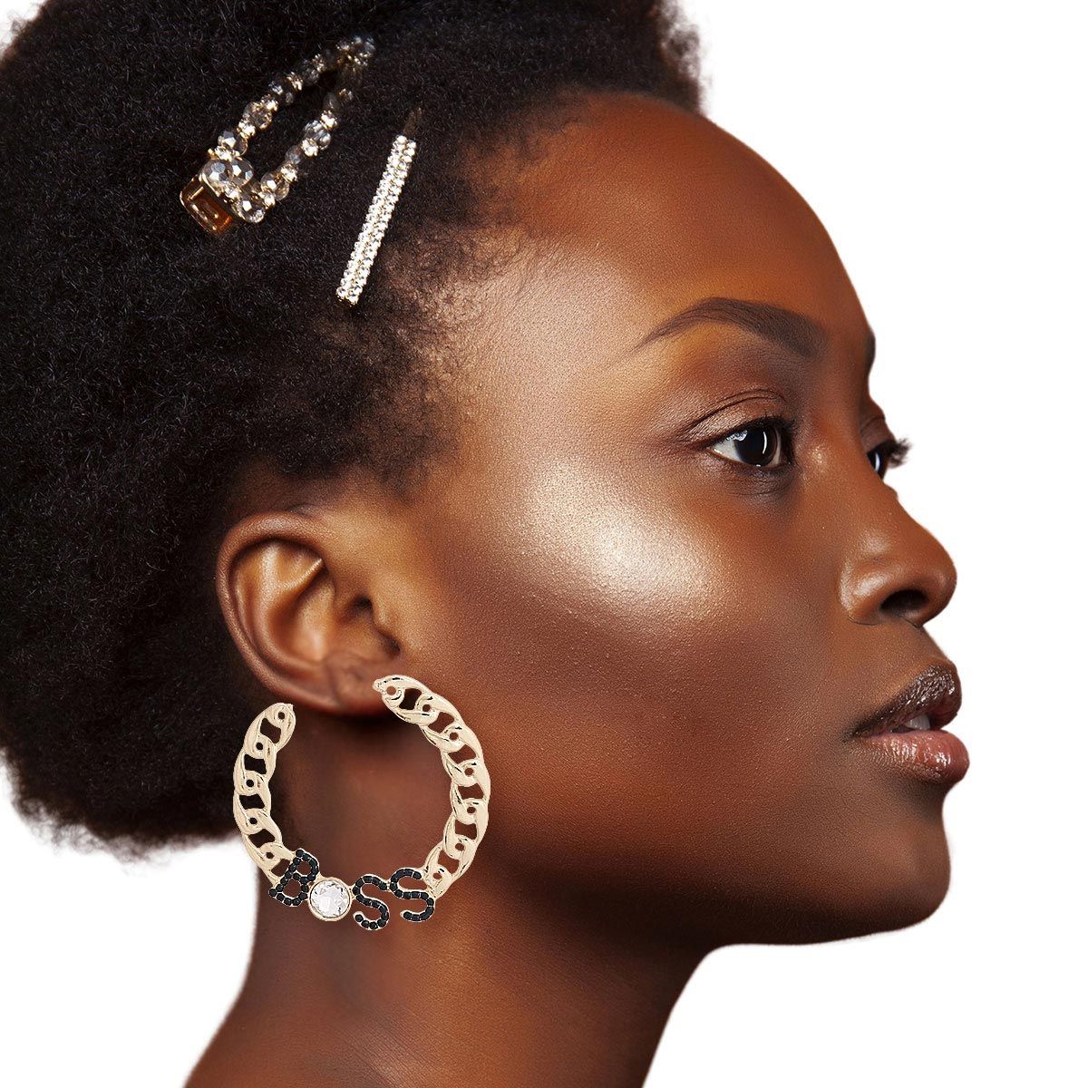 Statement Gold Boss Chain Hoop Earrings Stylish Chic Jewelry Accessory