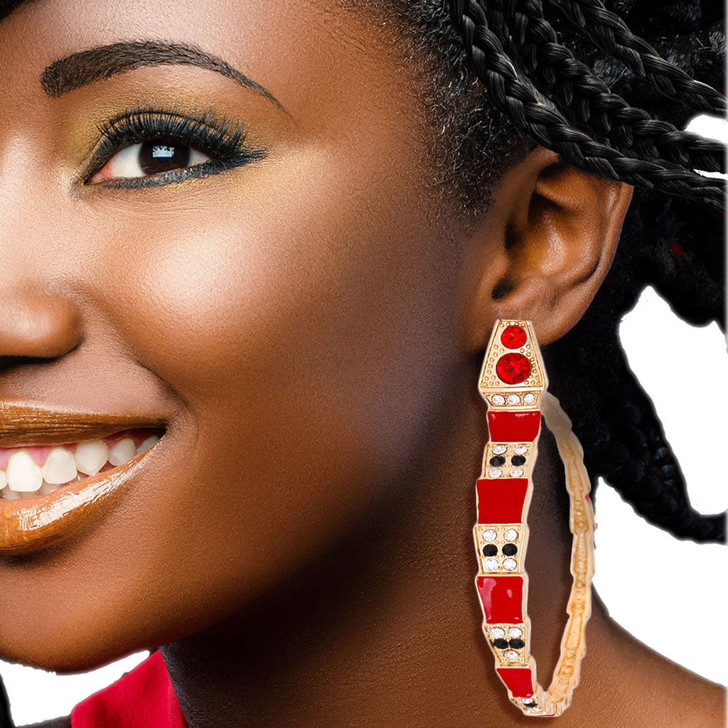Statement Red 3D Snake Wrap Hoop Earrings – Trendy Fashion Jewelry