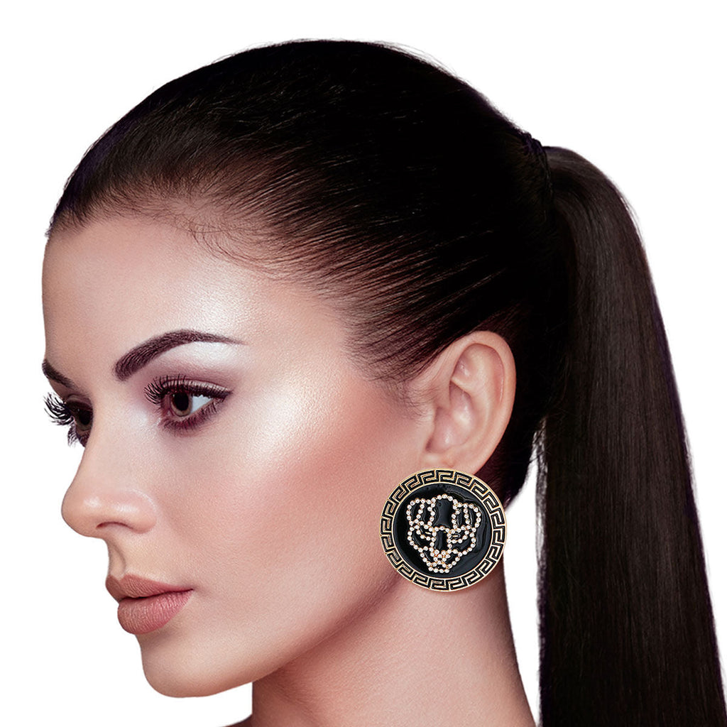 Stud Earrings Gold Tiger Greek Medallion Stylish Statement Jewelry