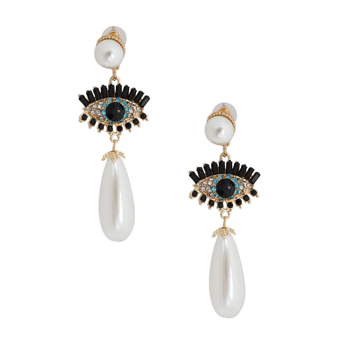 Earrings Cream Teardrop Evil Eye Stylish Statement Jewelry