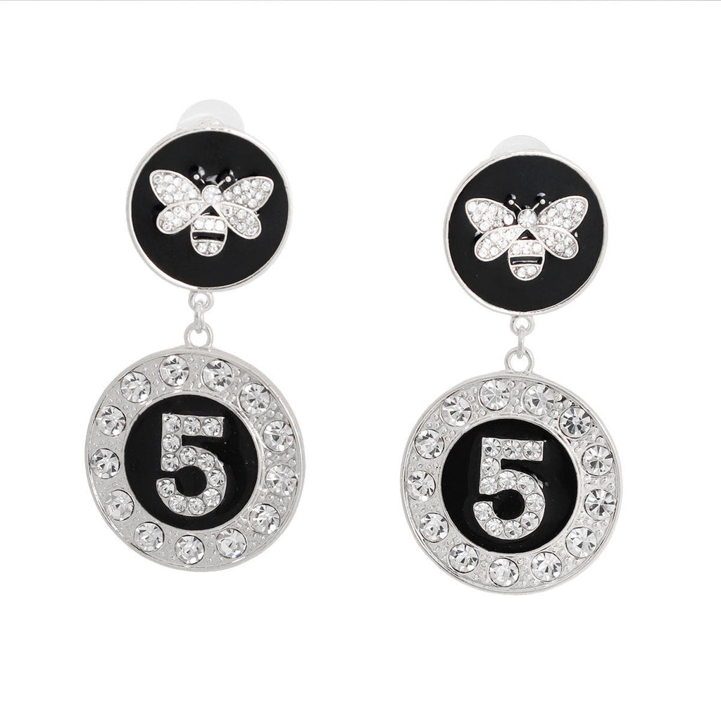 Charm Earrings Silver and Black Bee 5-Piece Stylish Statement Jewelry