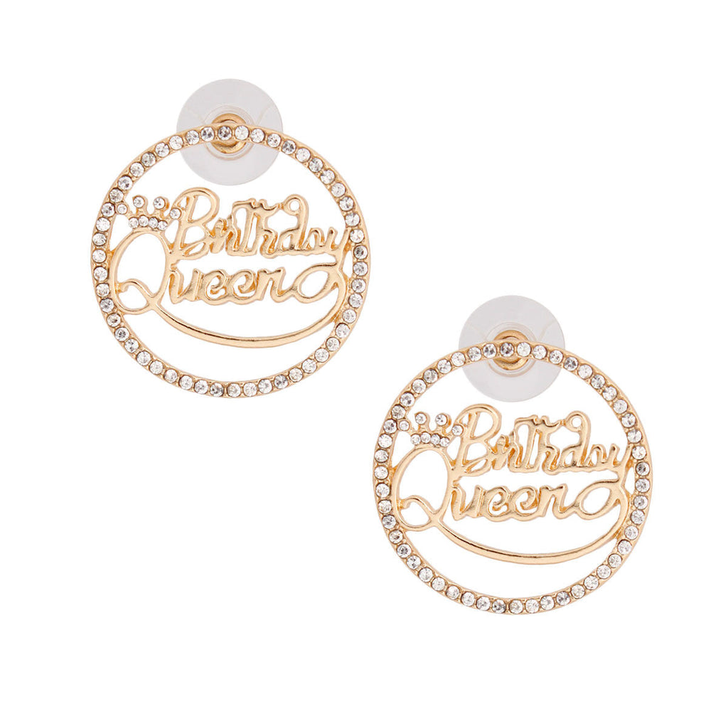 Statement Gold Birthday Queen Stud Earrings Stylish Fashion Jewelry