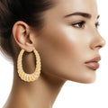 Women’s Twisted Gold Metal Oval Hoop Earrings Stylish Statement Jewelry