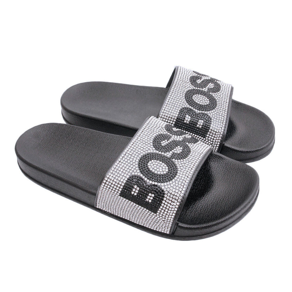 Slides Silver Size 9 Stylish Casual BOSS Black