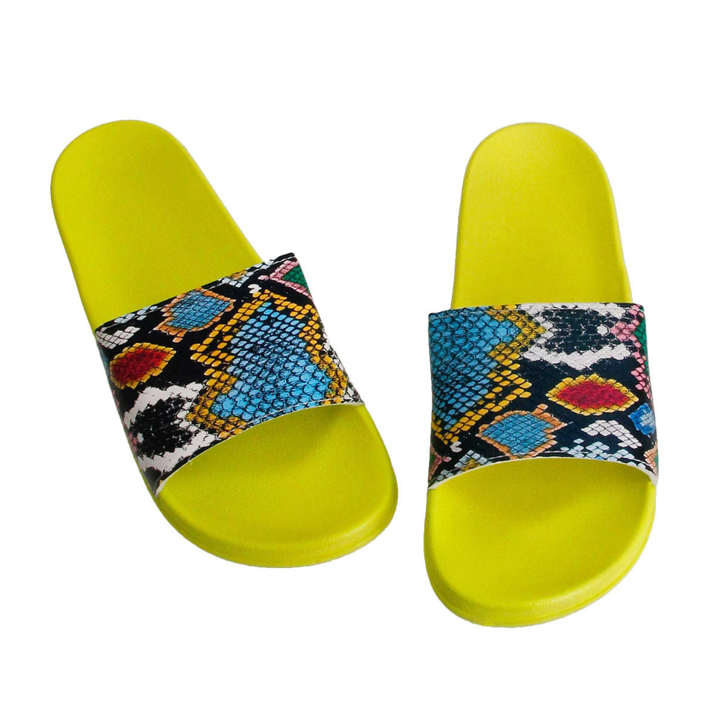 Slides Size 10 Yellow Snake Print Stylish Casual Footwear