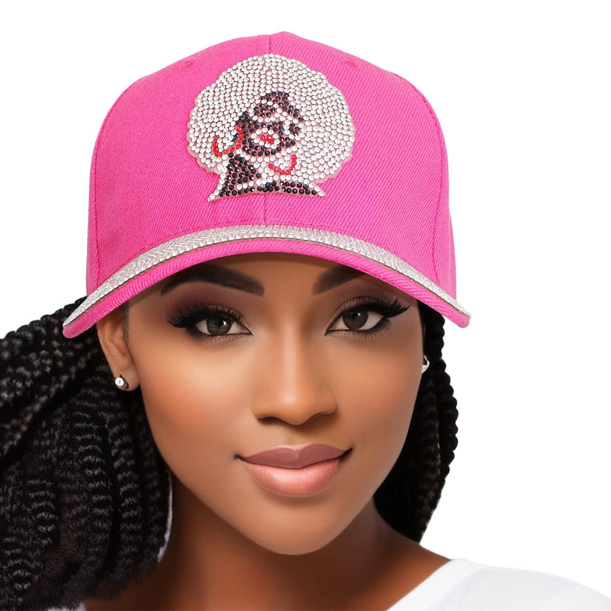 Women’s Rhinestone Baseball Cap Fuchsia Afro Stylish Casual Hat