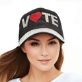Women’s Black Satin Rhinestone VOTE Baseball Cap Stylish Casual Hat