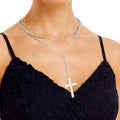 Statement Silver Triple Chain Cross Necklace Set Stylish Layered Jewelry