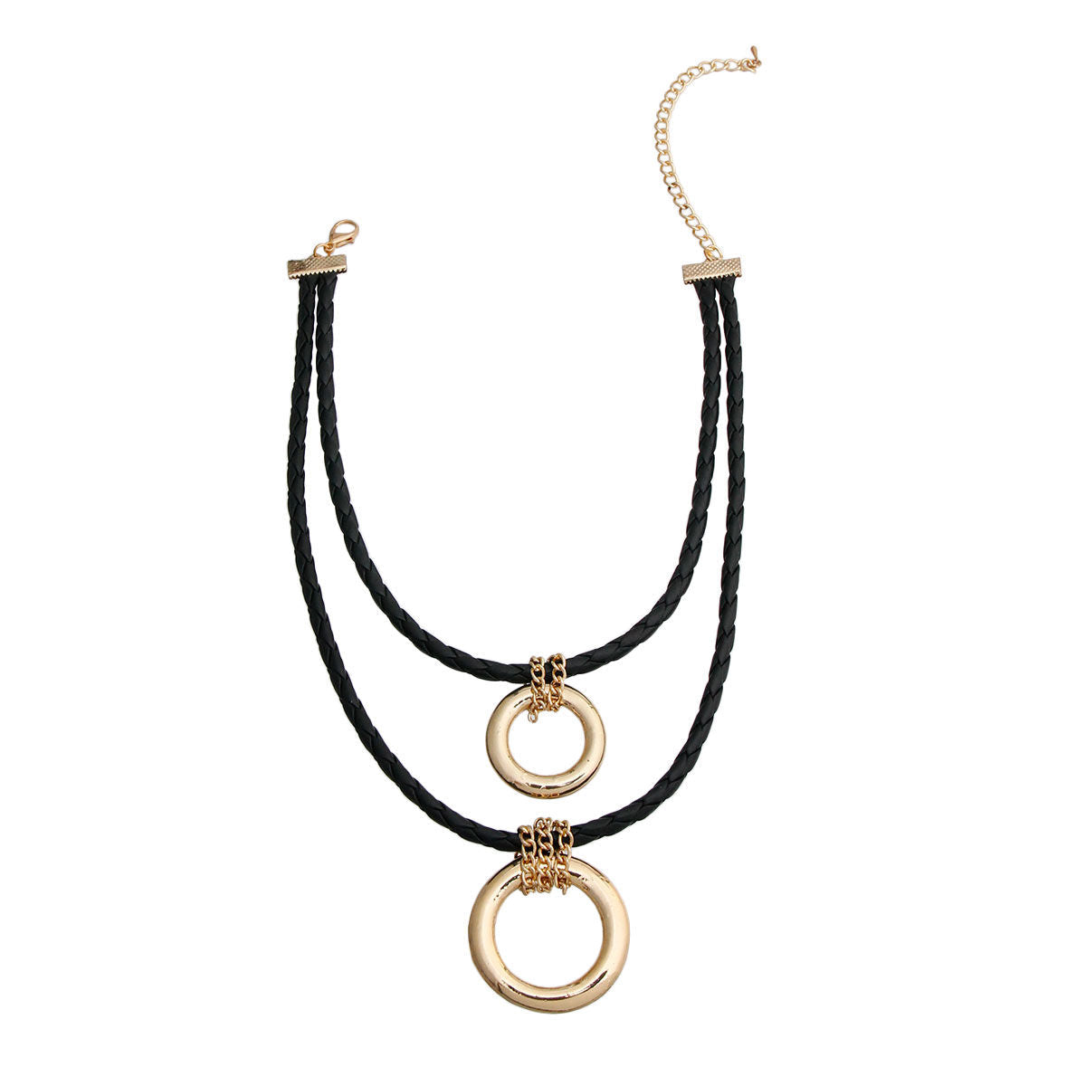Leather Ring Necklace Black Stylish Statement Jewelry Accessory