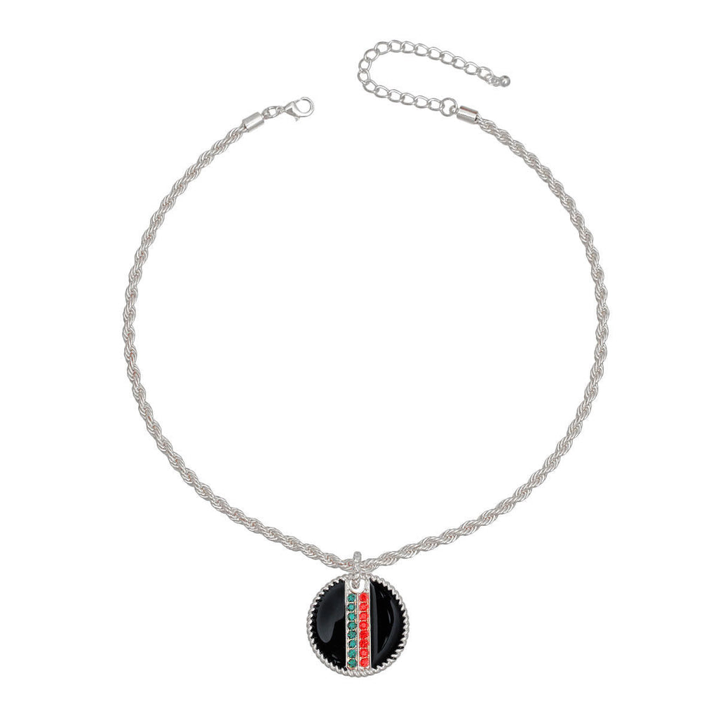 Pendant Necklace with Black Stripe and Silver Twisted Chain, Stylish Fashion Jewelry