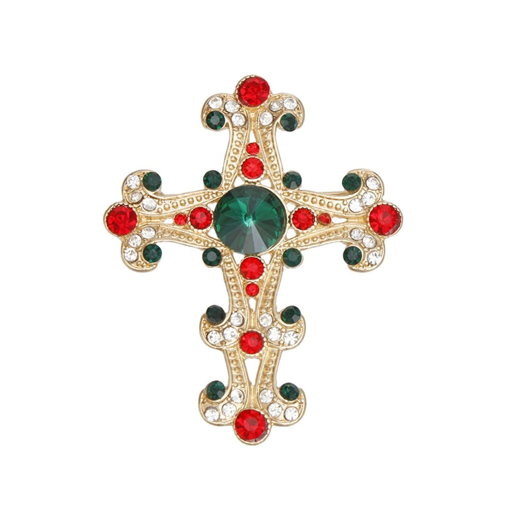 Victorian Cross Brooch Pin Red Green Stylish Women’s Fashion Accessory