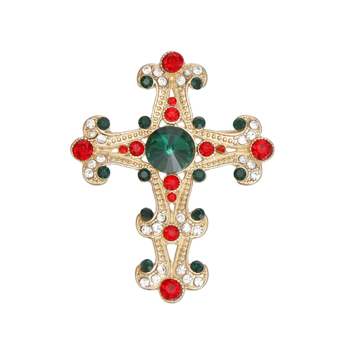 Victorian Cross Brooch Pin Red Green Stylish Women’s Fashion Accessory