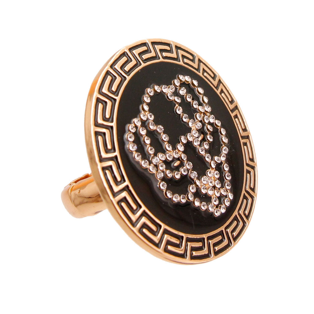 Statement Tiger Cocktail Ring Gold Black Round Stylish Jewelry