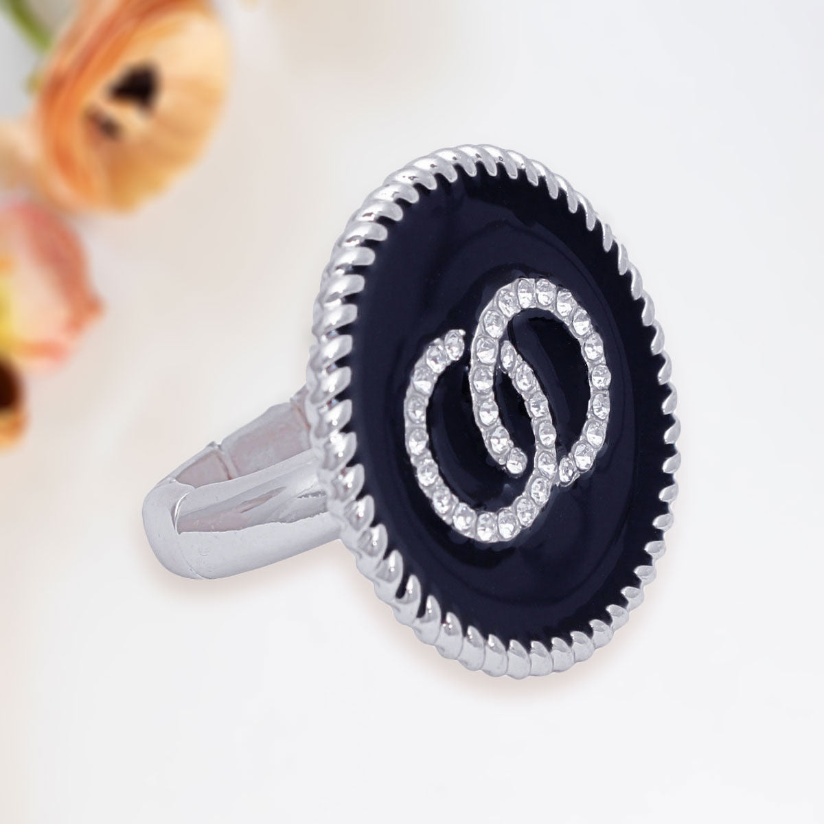Silver Infinity Charm Ring Black Stylish Fashion Jewelry