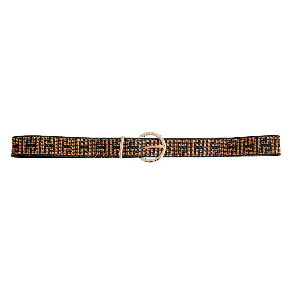 Black Belt with Greek Key Rhinestone Detail – Stylish Statement Accessory