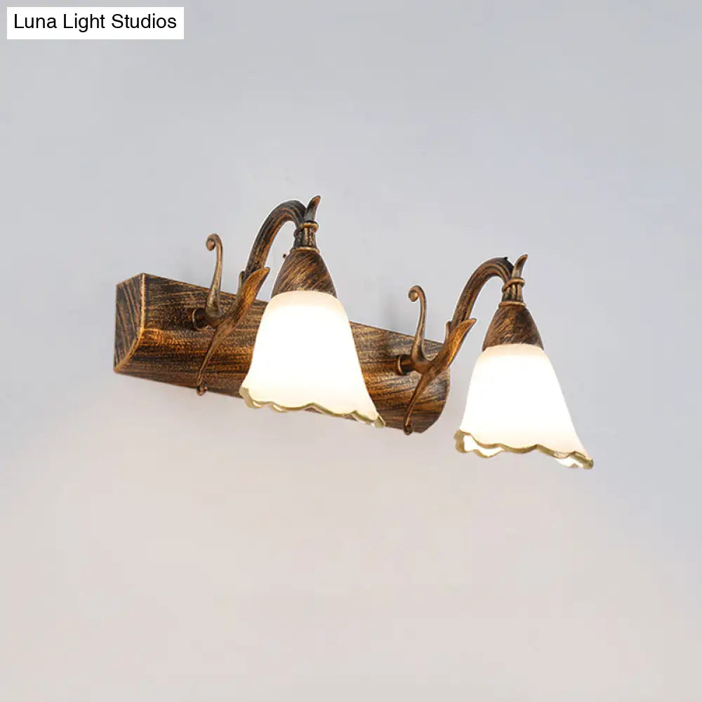 DecorBites™ Opal Glass Floral Wall Light in Bronze/White with Curved Arm - 2/3-Light Fixture