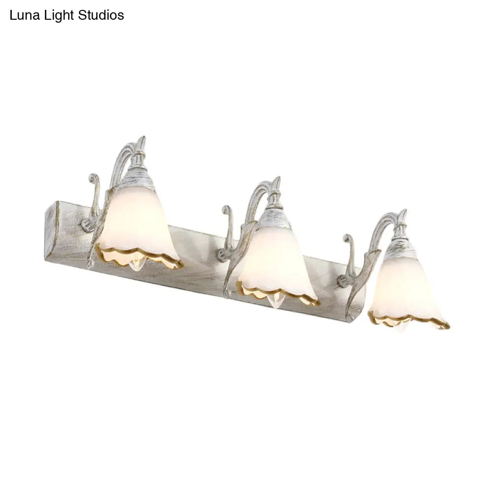 DecorBites™ Opal Glass Floral Wall Light in Bronze/White with Curved Arm - 2/3-Light Fixture