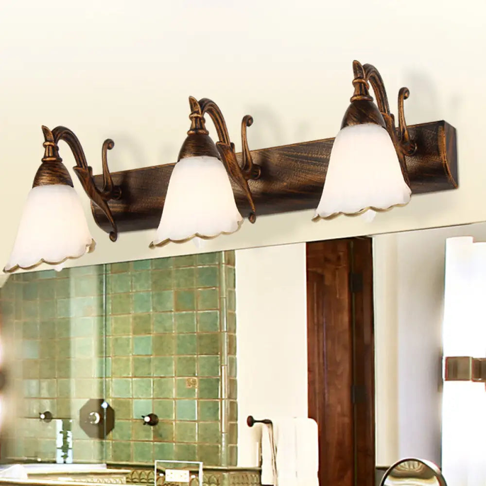 DecorBites™ Opal Glass Floral Wall Light in Bronze/White with Curved Arm - 2/3-Light Fixture