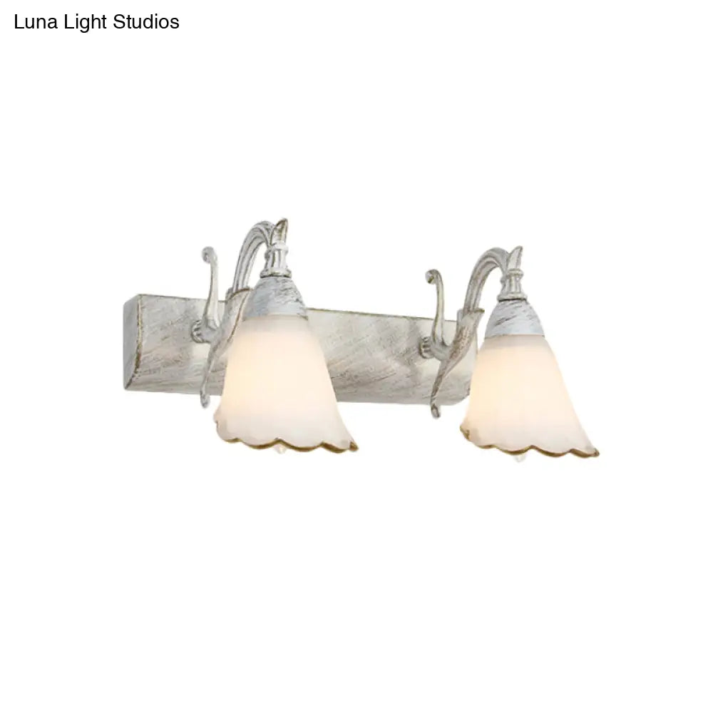DecorBites™ Opal Glass Floral Wall Light in Bronze/White with Curved Arm - 2/3-Light Fixture