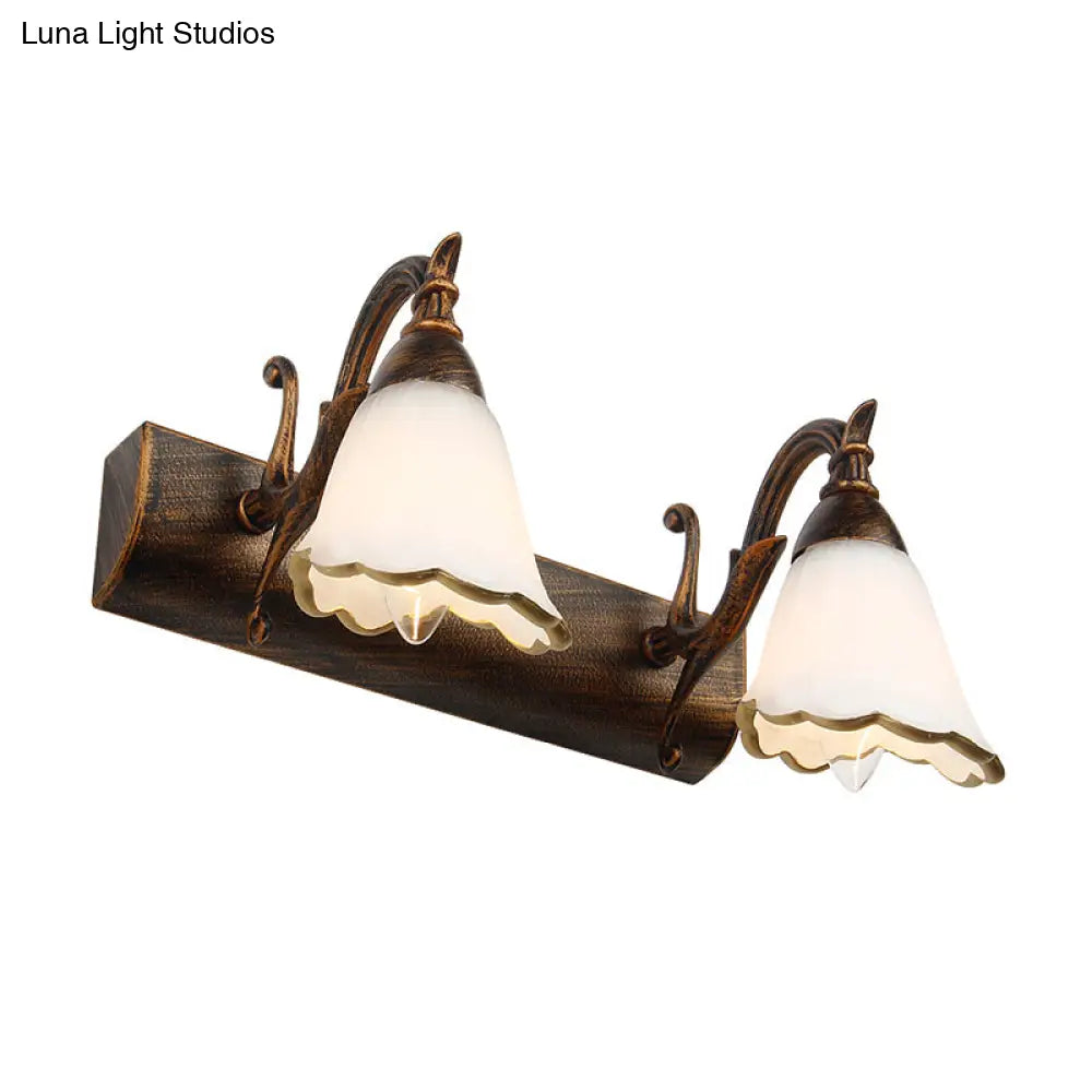 DecorBites™ Opal Glass Floral Wall Light in Bronze/White with Curved Arm - 2/3-Light Fixture