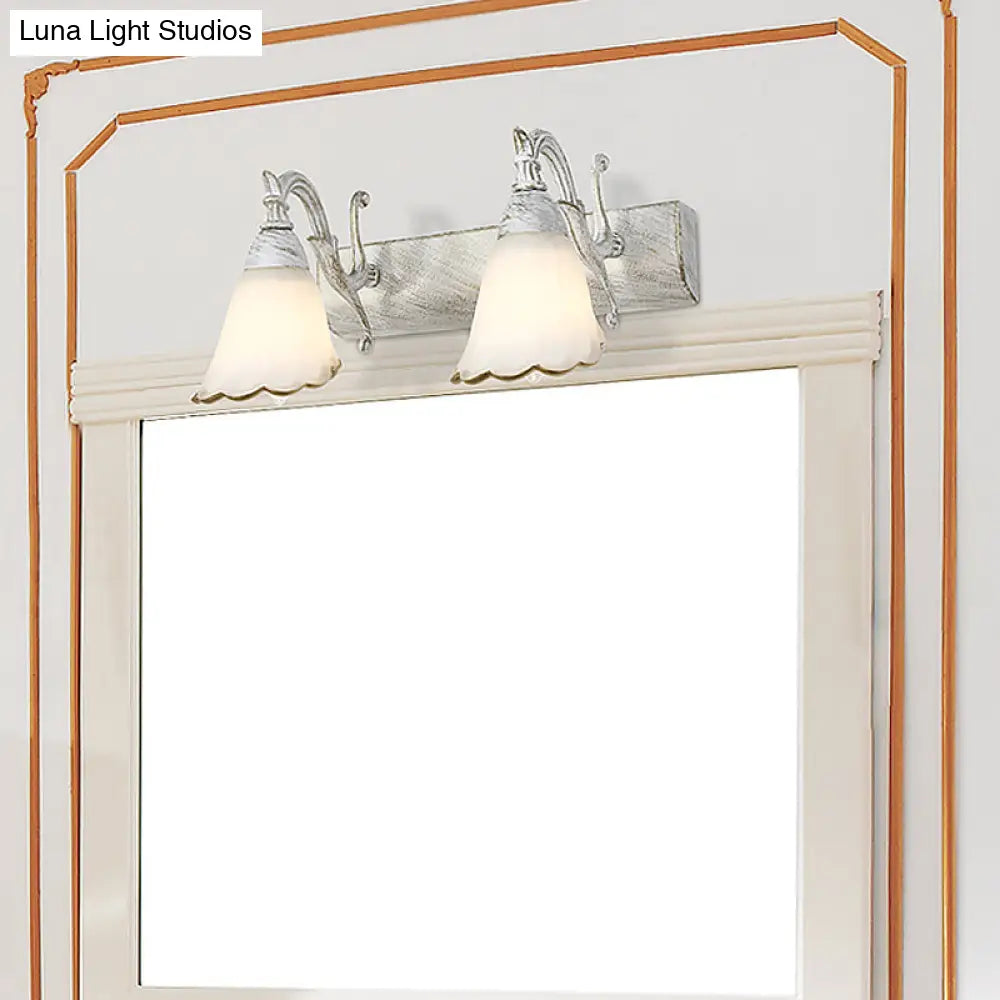 DecorBites™ Opal Glass Floral Wall Light in Bronze/White with Curved Arm - 2/3-Light Fixture