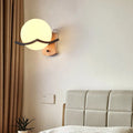 DecorBites™ Opal Glass Globe Wall Sconce Nordic Single Bulb Lighting Fixture - Elegant Wood Design for Living Room