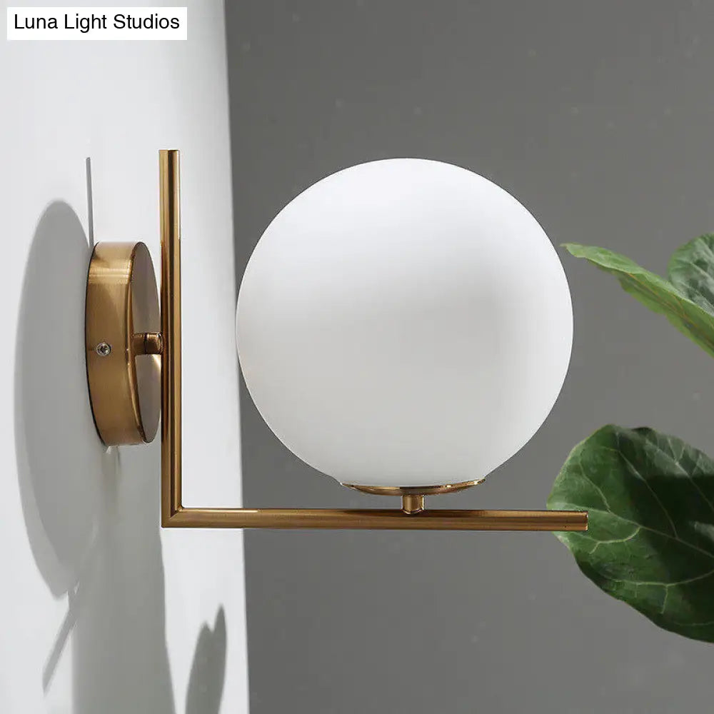 DecorBites™ Opaline Glass Ball Wall Lamp with Right Angle Arm in Brass - Minimalist & Elegant