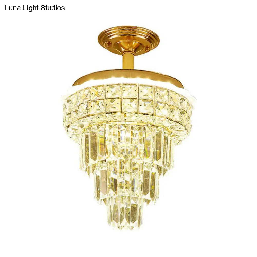 DecorBites™ Optical Crystal Foyer Chandelier: Minimalist Brass Pendant