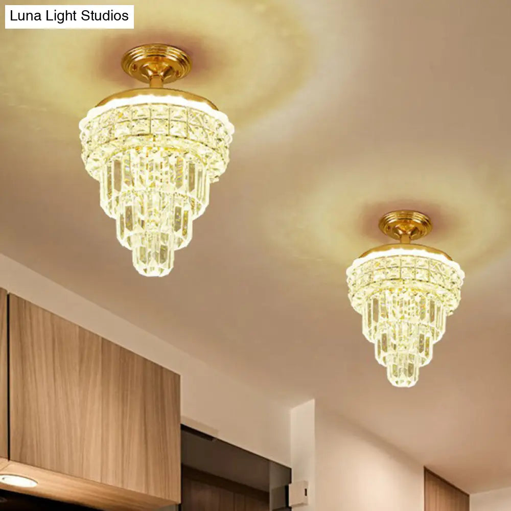 DecorBites™ Optical Crystal Foyer Chandelier: Minimalist Brass Pendant