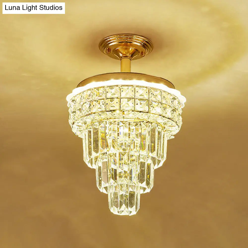 DecorBites™ Optical Crystal Foyer Chandelier: Minimalist Brass Pendant