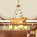 DecorBites™ Orange Glass Island Pendant Light w/ Fish/Guitar Design - Farm Gold Kerosene Hanging Lamp Kit
