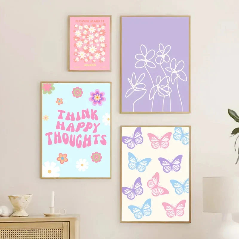 DecorBites™ Pastel Smiley Flower Wall Art for Home