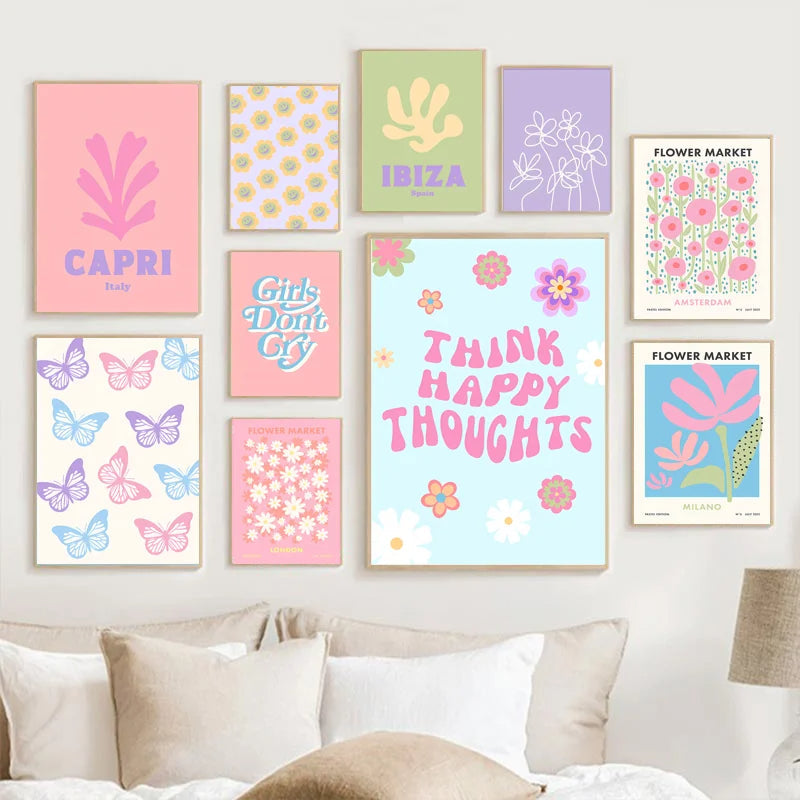 DecorBites™ Pastel Smiley Flower Wall Art for Home