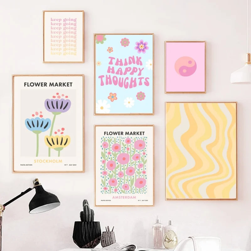 DecorBites™ Pastel Smiley Flower Wall Art for Home