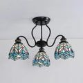 DecorBites™ Peacock Stained Glass Semi Flush Light with 3 Lights – Traditional Bowl Style