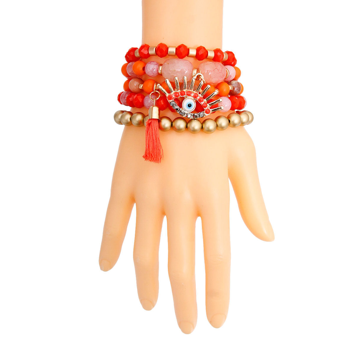 Evil Eye Bracelets Coral and Matte Gold Stylish Fashion Jewelry