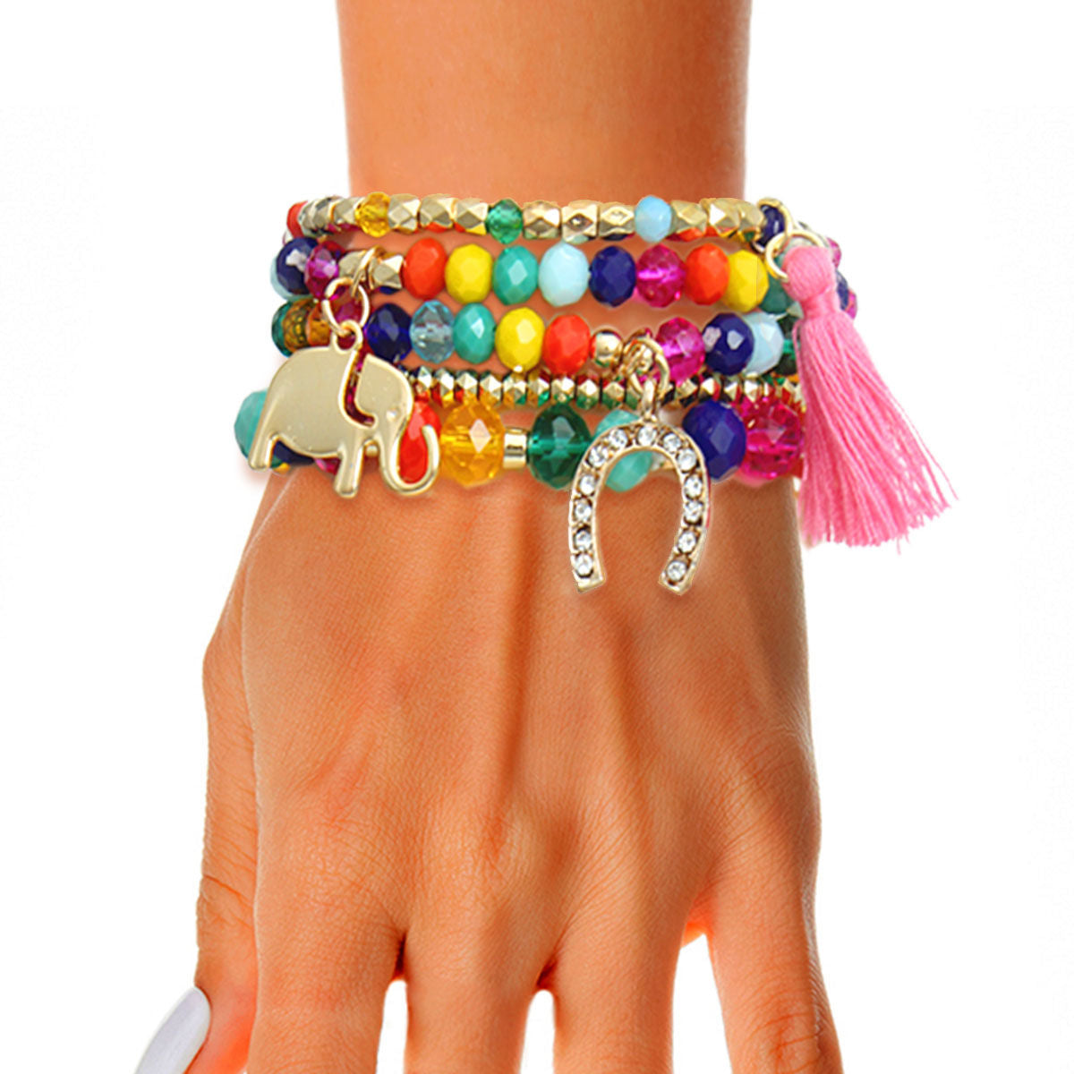 Horseshoe Bracelets with Rainbow Elephant Accent – Trendy Statement Jewelry