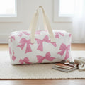 Travel Duffel Bag White Quilted with Pretty Pink Bow Stylish Chic Accessory