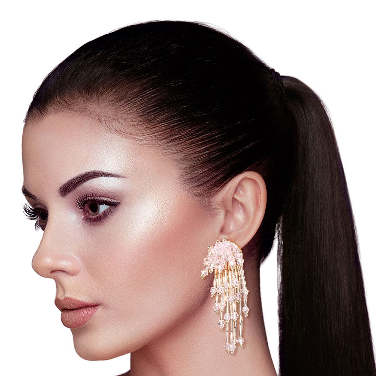 Glass Bead Cluster Stud Earrings Blush - Trendy Fashion Jewelry