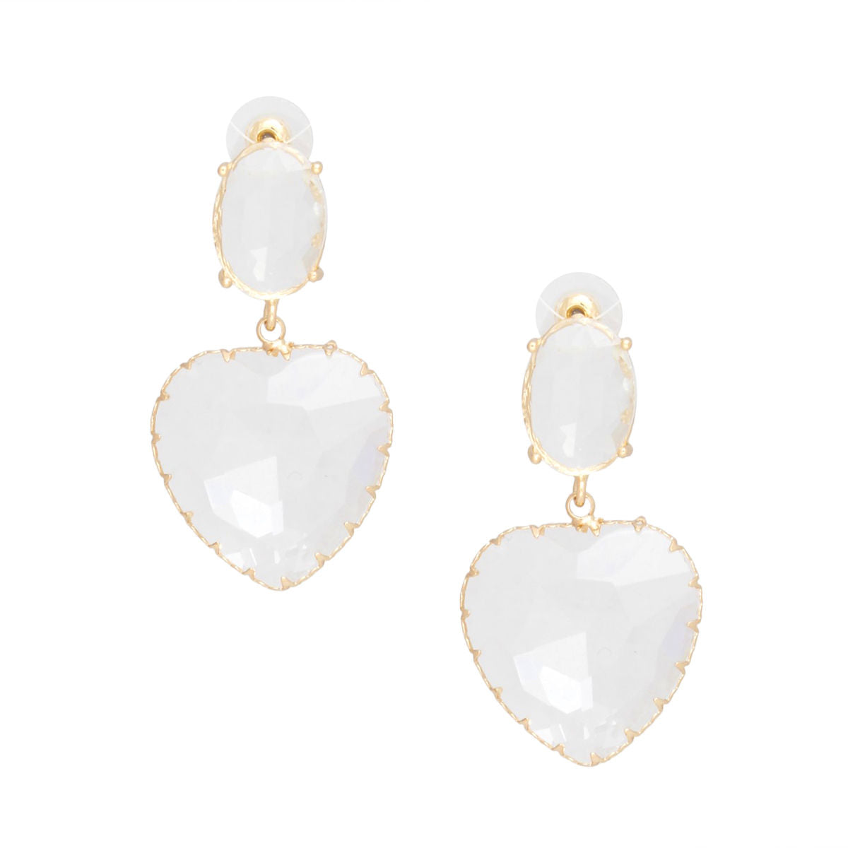 Women’s Drop Earrings Clear Glass Heart Crystal Gold Stylish Chic Jewelry