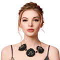 Statement Black Fabric Flower Necklace Set Stylish Chic Jewelry Accessory