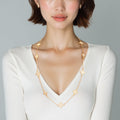 Long Gold Necklace with Cream Monogram Flower Chain – Stylish Statement Jewelry
