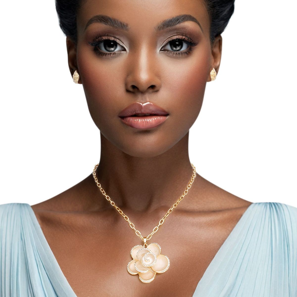 3D Rose Gold Pendant Necklace Chain Set for Women Stylish Chic Jewelry