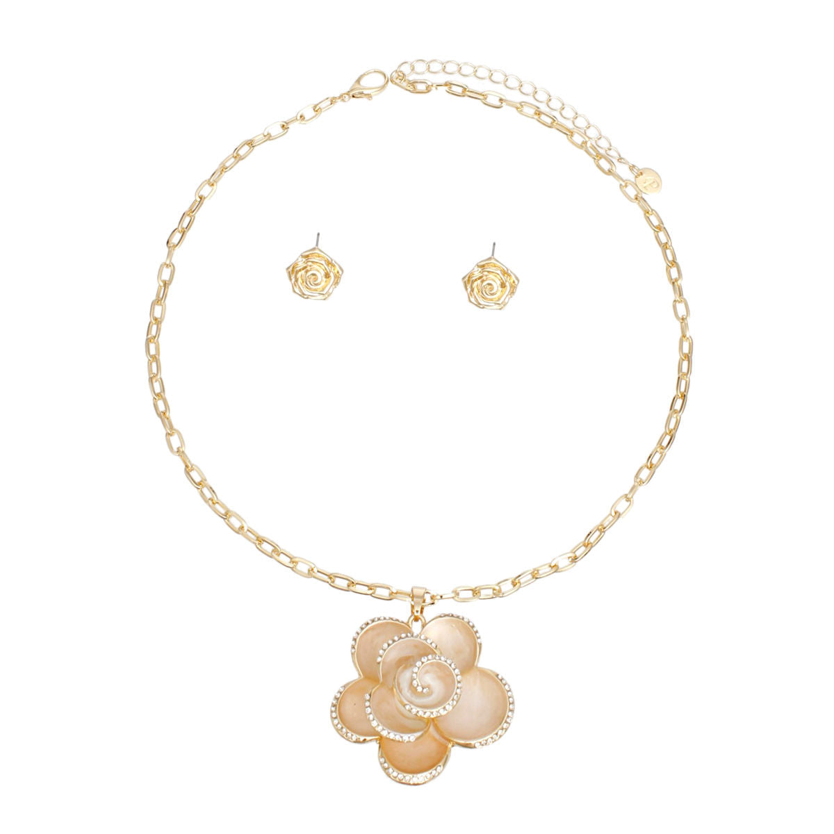 3D Rose Gold Pendant Necklace Chain Set for Women Stylish Chic Jewelry