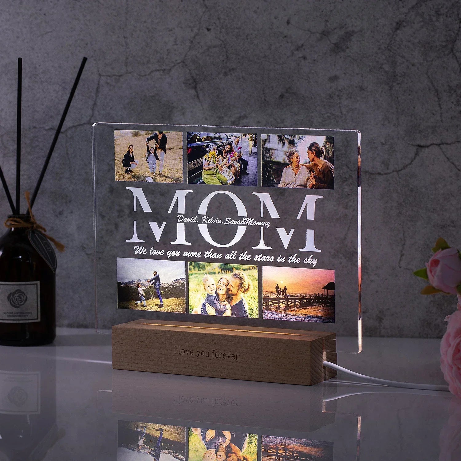 DecorBites™ Personalized Custom Photo Text 3D Acrylic Lamp Customized Bedroom NightLight for MOM DAD LOVE Family Birthday Christmas Day Gift